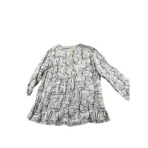 Cynthia Rowley COLLARLESS 100% Linen Botanical Button Shirt Tunic Size 1X Spring